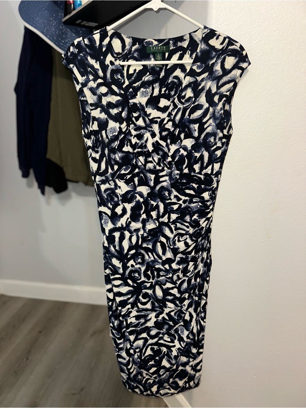 Lauren Ralph Lauren Navy & White Abstract Wrap Sheath Dress